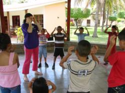 Dahn Yoga instructor, Rebecca Wheaton with class in Nicaragua
